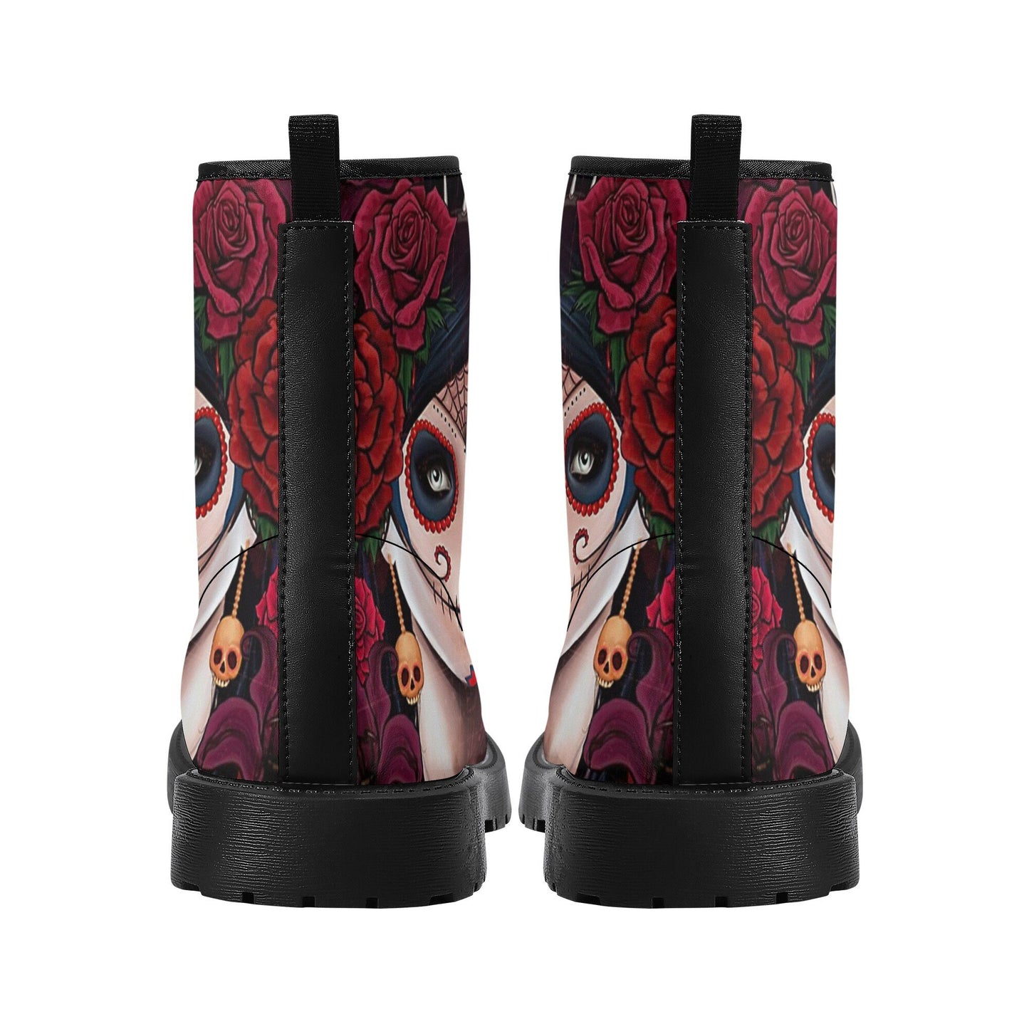 Calaveras mexican skull girl leather boots, sugar skull boots for men women, day of the dead skulls boots for women men, skull girl boots