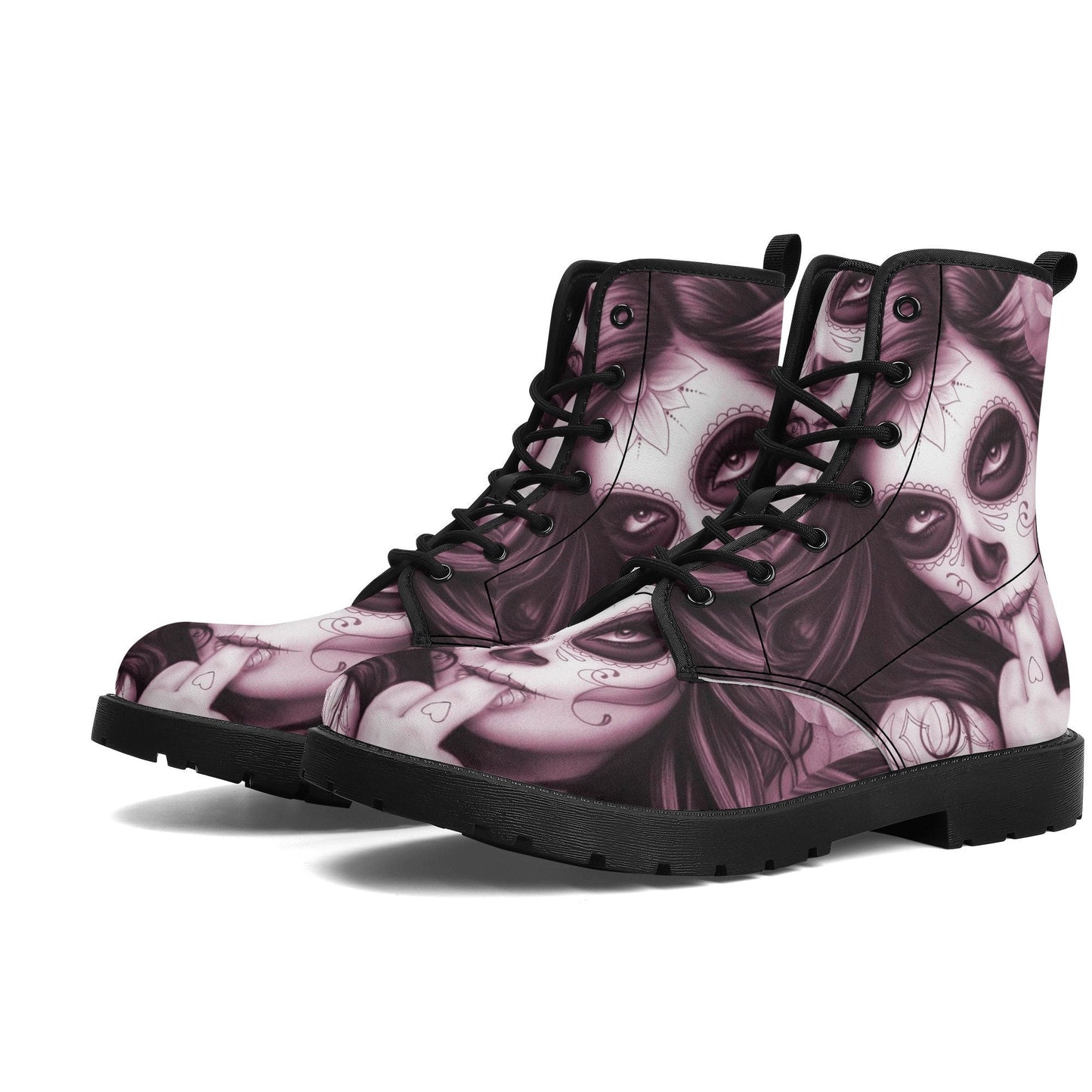 Calaveras mexican skull girl leather boots, sugar skull boots for men women, day of the dead skulls boots for women men, skull girl boots