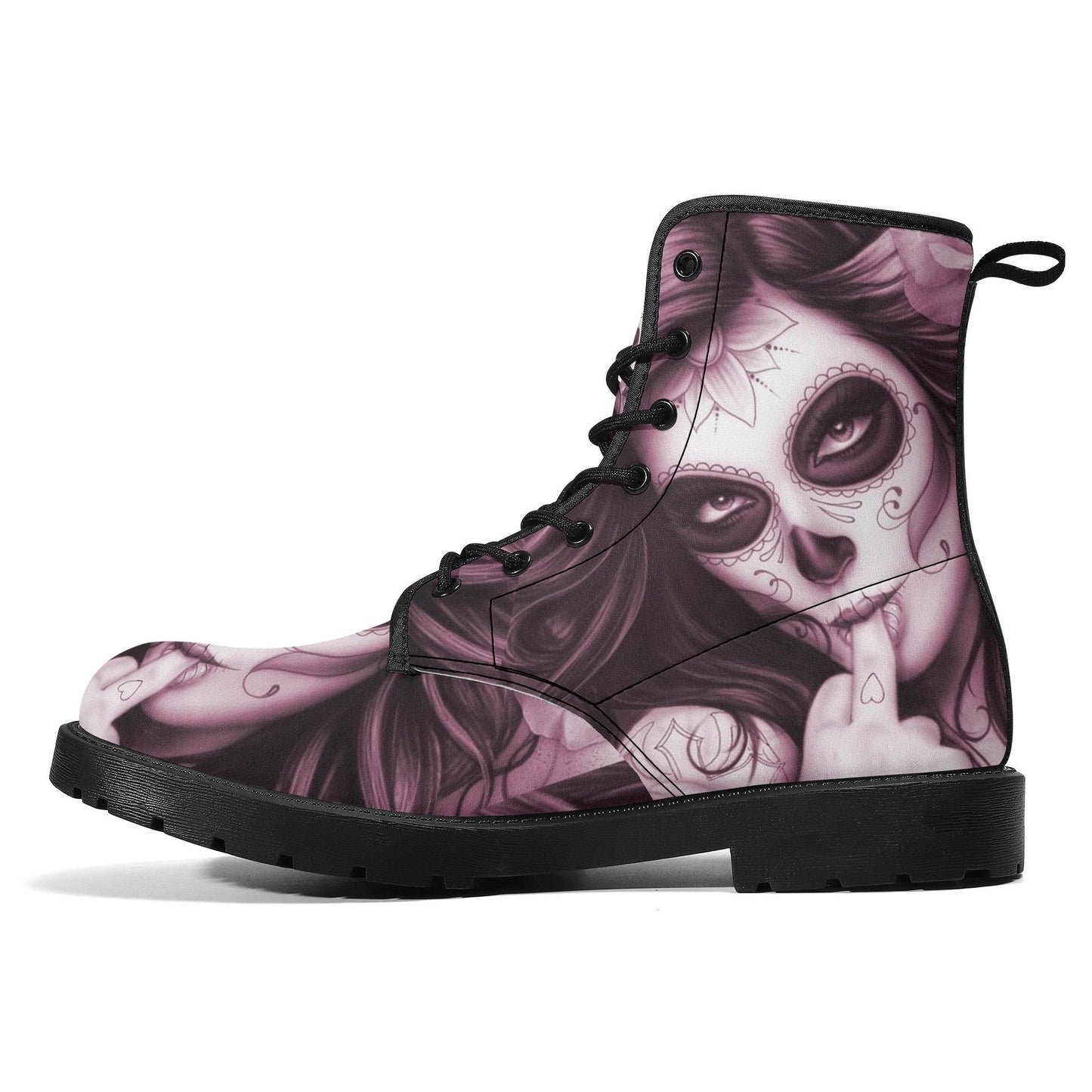 Calaveras mexican skull girl leather boots, sugar skull boots for men women, day of the dead skulls boots for women men, skull girl boots