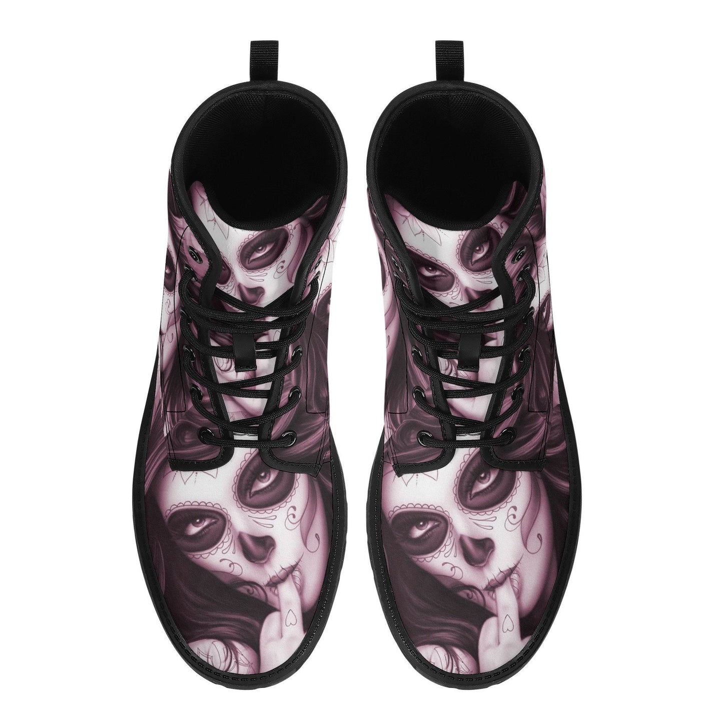 Calaveras mexican skull girl leather boots, sugar skull boots for men women, day of the dead skulls boots for women men, skull girl boots