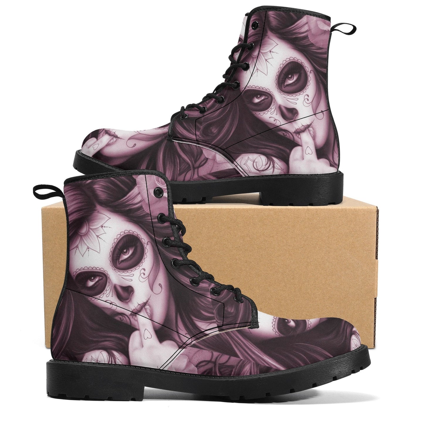 Calaveras mexican skull girl leather boots, sugar skull boots for men women, day of the dead skulls boots for women men, skull girl boots