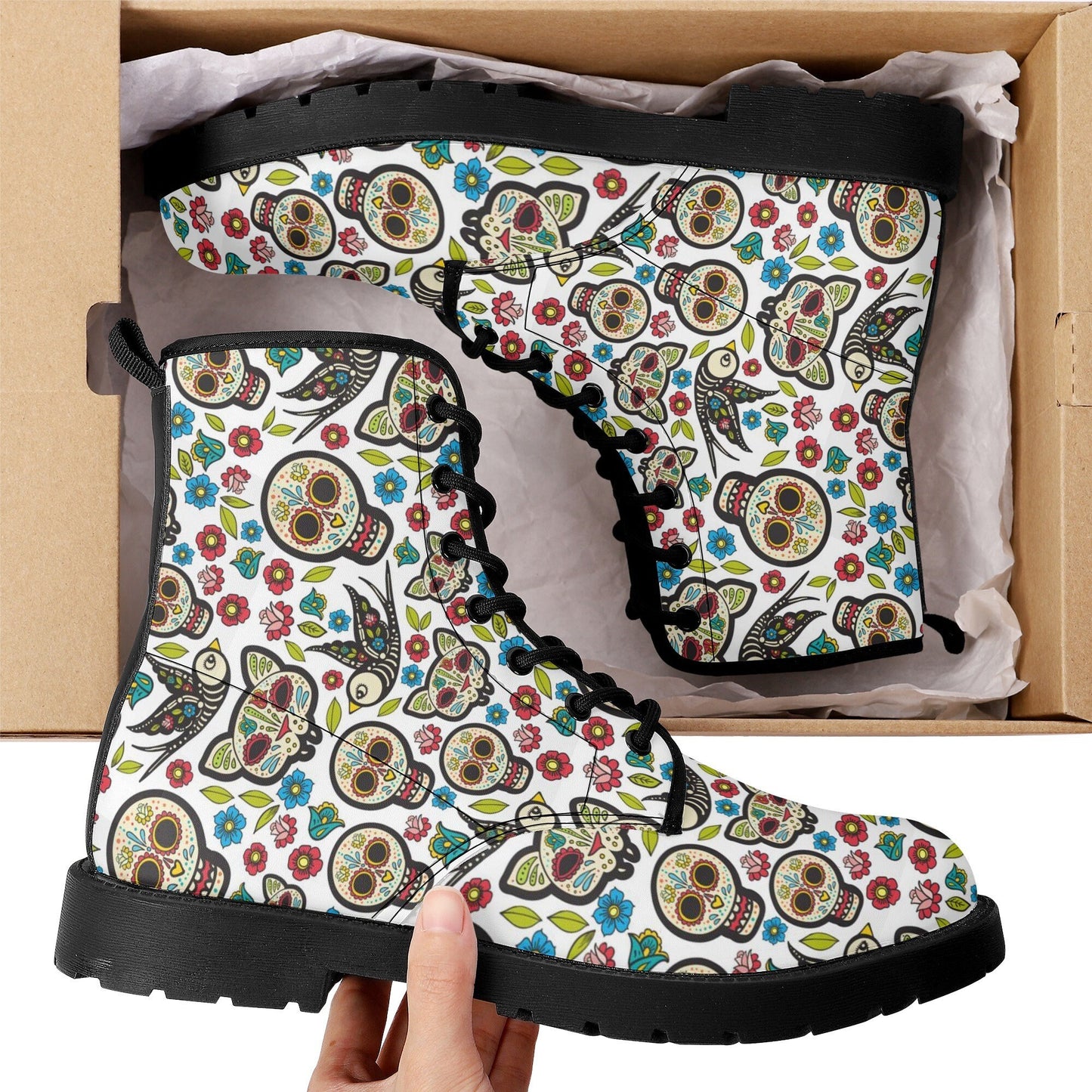 Mexican candy skull leather boots, sugar skull boots for men women, floral skull boots for women men, skull men's boots gothic women boots