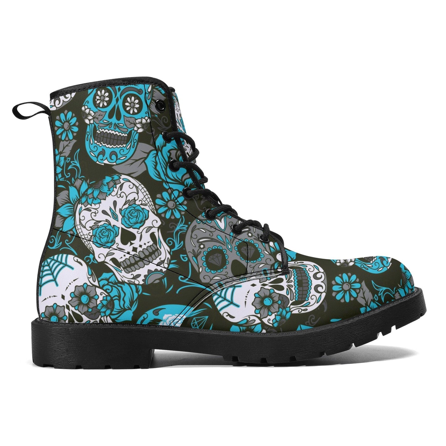 Floral candy skull leather boots, sugar skull boots for men women, Calaveras skull boots for women men, skull men's boots gothic women boots
