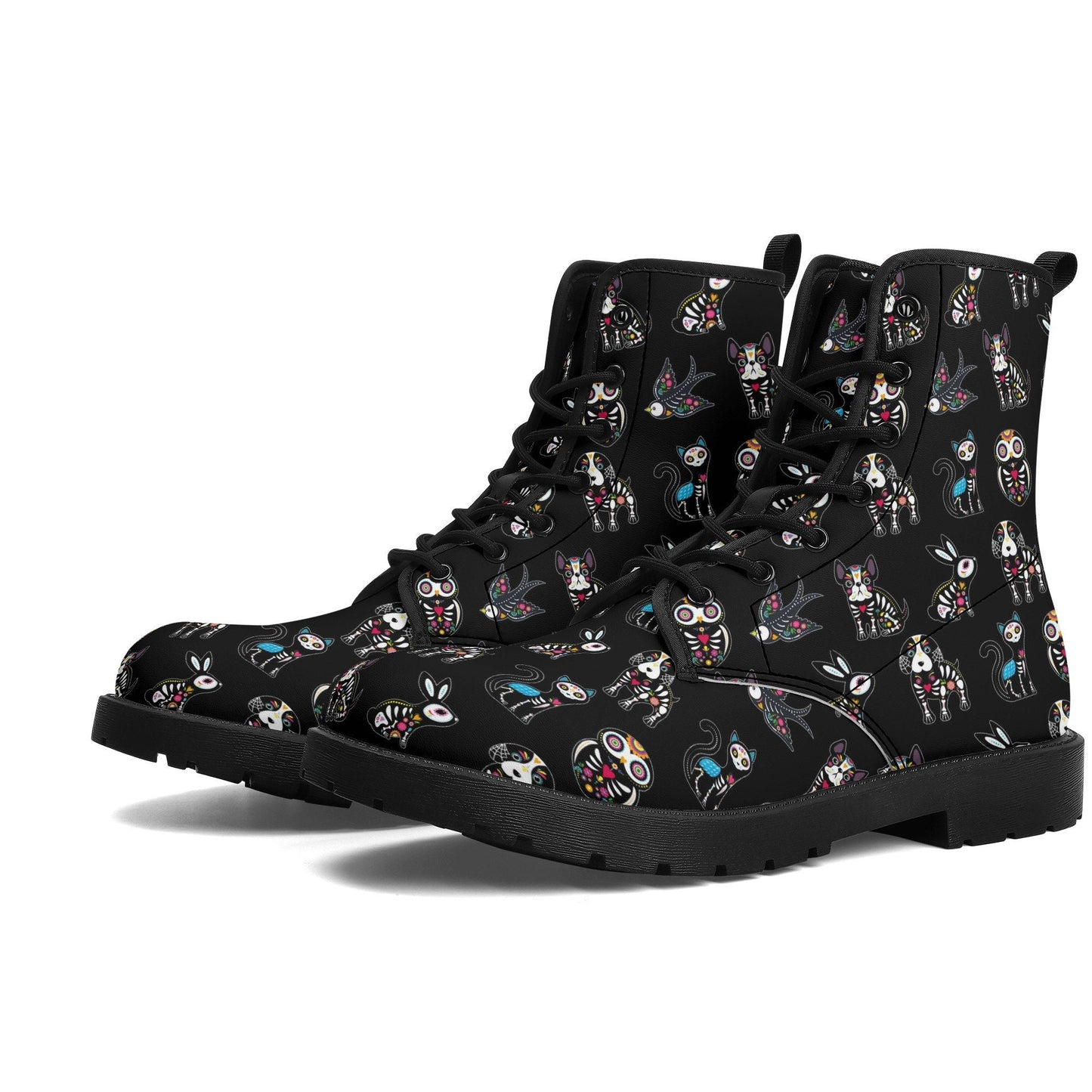 Animal candy skull leather boots, sugar skull boots for men women, Sugar skull boots for women men, Mexican skull boots gothic women boots