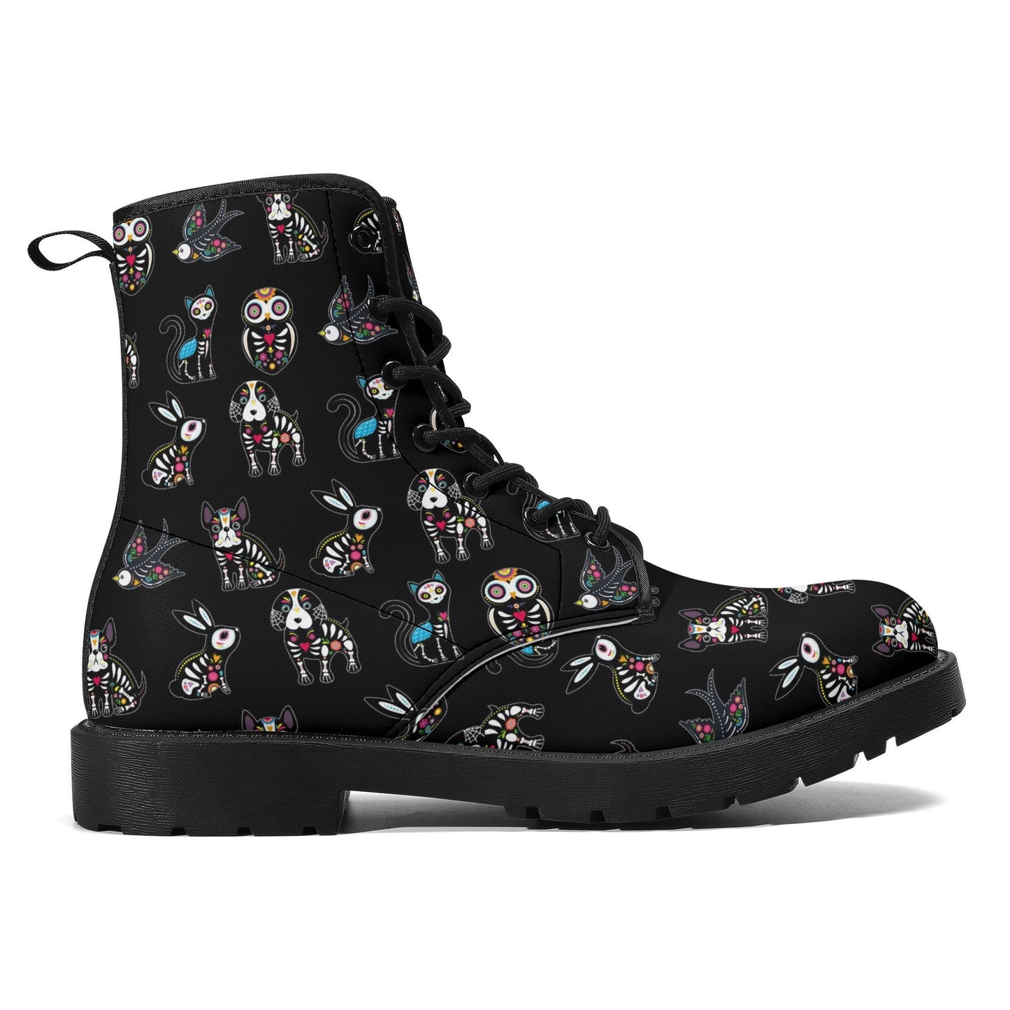 Animal candy skull leather boots, sugar skull boots for men women, Sugar skull boots for women men, Mexican skull boots gothic women boots