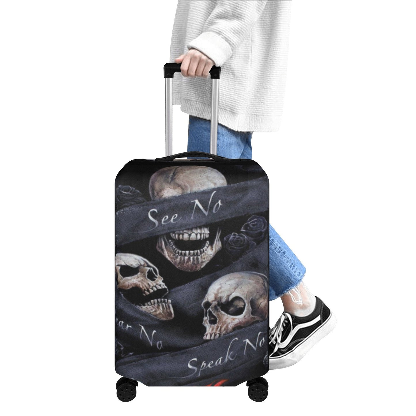 No see no hear no speak evil skull luggage covers, skull suitcase covers, Horror grim reaper gothic skull luggage suitcase covers protector