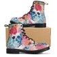 Beautiful floral skull boots for men women, Halloween gothic skull women boots skeleton boots, Rose skulls Halloween leather boots shoes