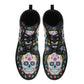 Day of the dead skull boots for men women, Mexican calaveras candy skull women boots skeleton boots, Mexican skulls men leather boots shoes