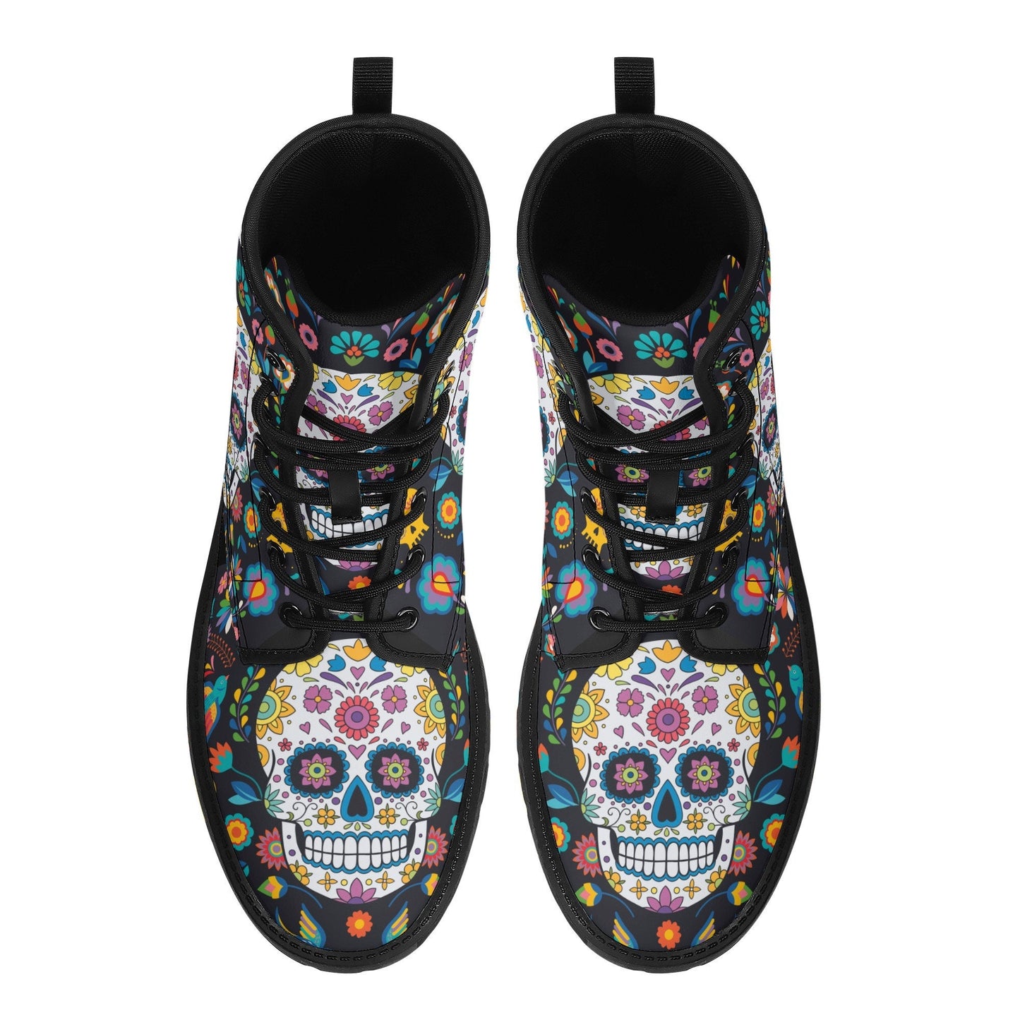 Day of the dead skull boots for men women, Mexican calaveras candy skull women boots skeleton boots, Mexican skulls men leather boots shoes
