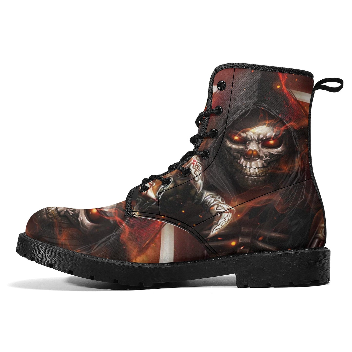 Reaper flaming skull boots for men women, Horror punisher skull gothic women boots skeleton boots, Skeleton fire skulls leather boots shoes