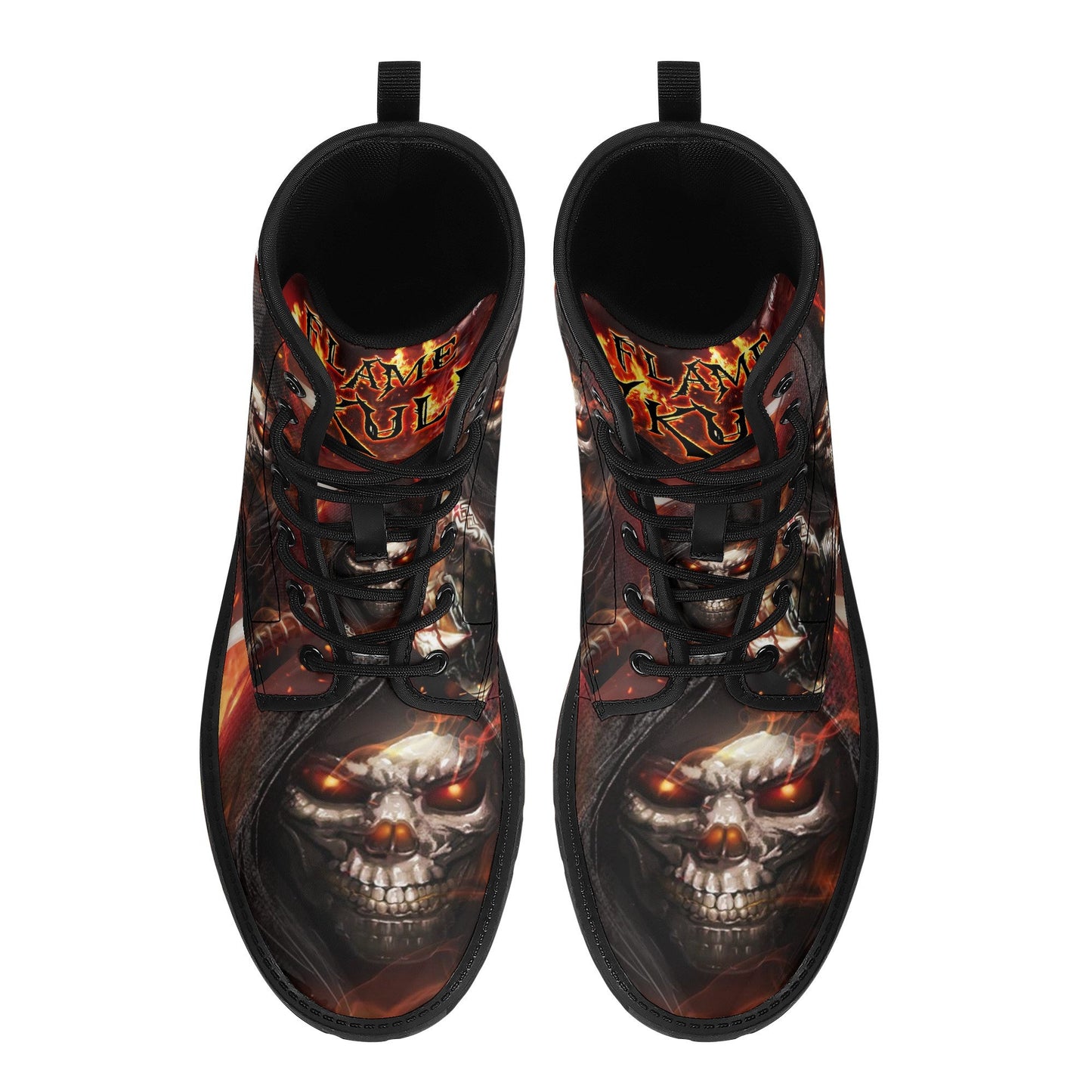 Reaper flaming skull boots for men women, Horror punisher skull gothic women boots skeleton boots, Skeleton fire skulls leather boots shoes