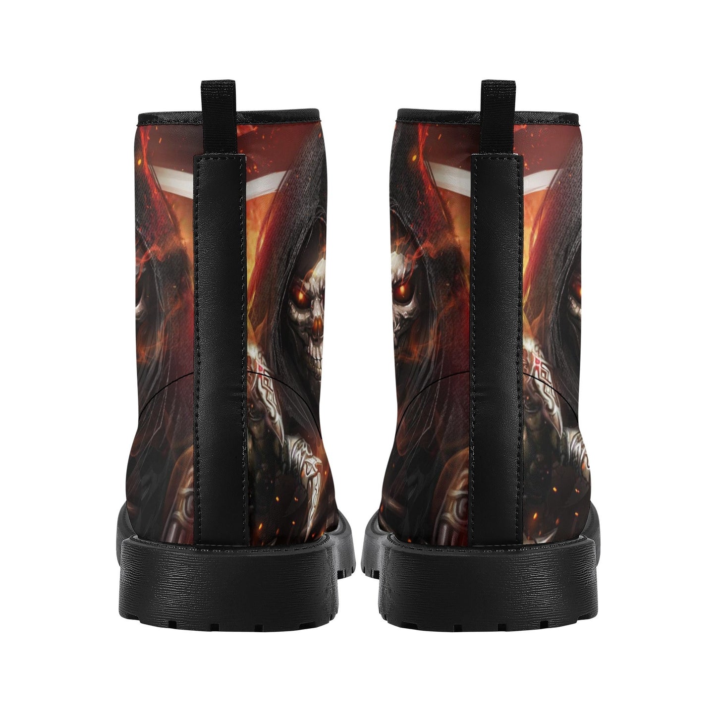 Reaper flaming skull boots for men women, Horror punisher skull gothic women boots skeleton boots, Skeleton fire skulls leather boots shoes