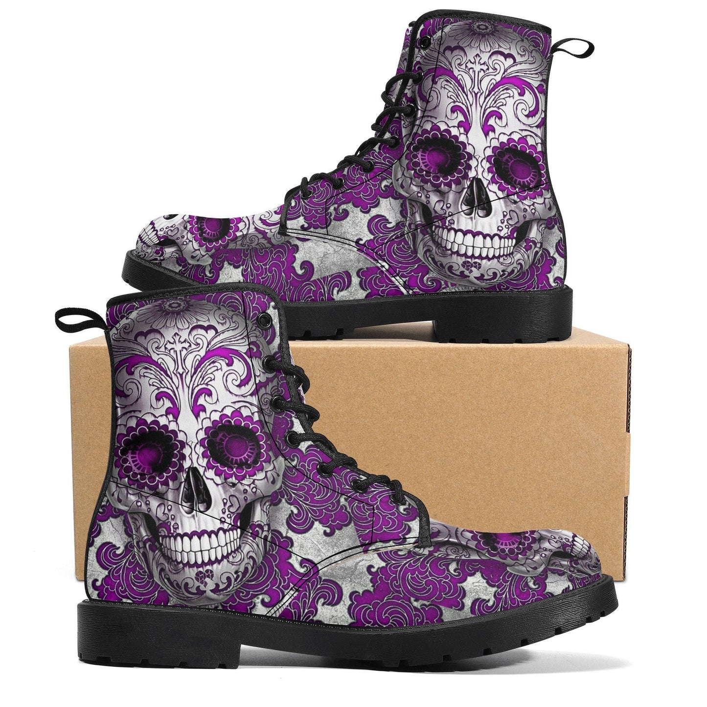 Day of the dead skull leather boots, Sugar skull boots, Dia de los muertos sugar skull boots for women, skull men boots gothic women boots
