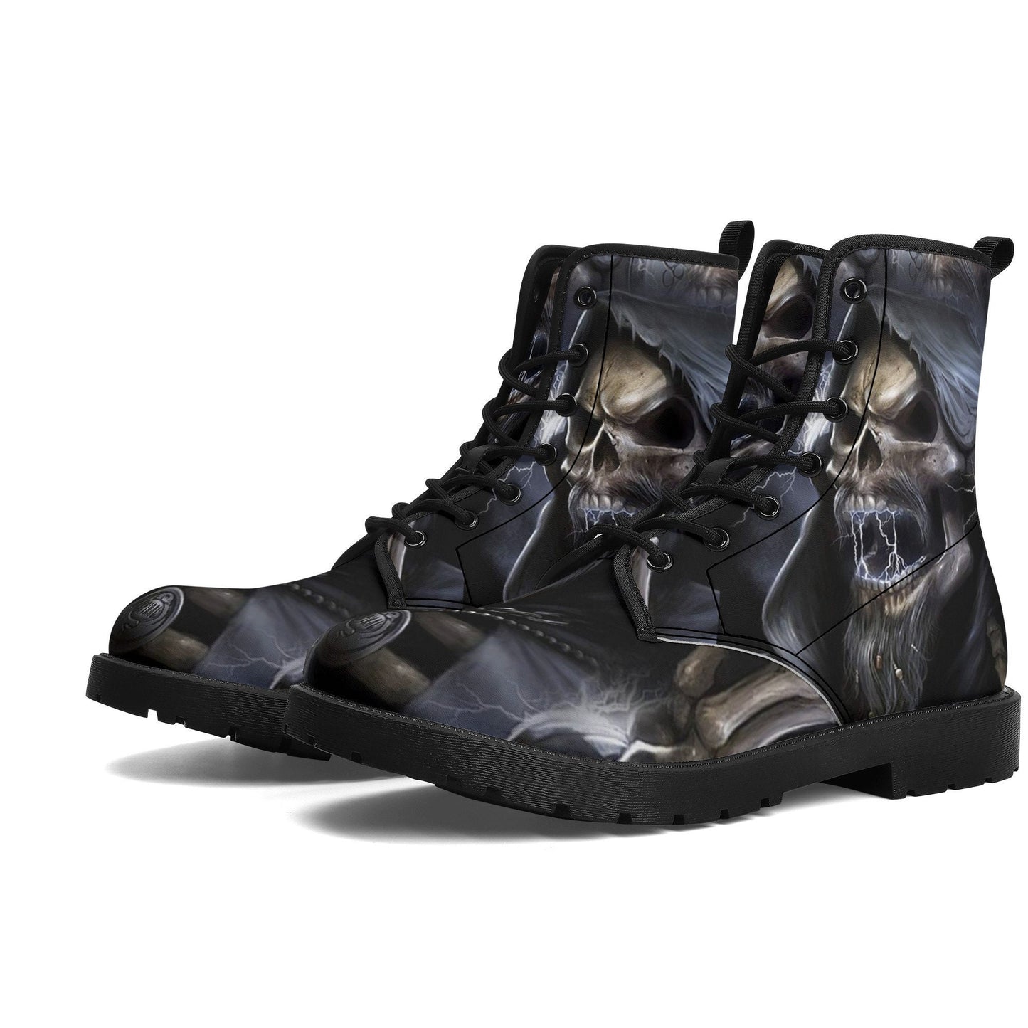 Grim reaper skull boots for men women, Horror punisher skull gothic women boots skeleton boots, Halloween fire skulls leather boots shoes