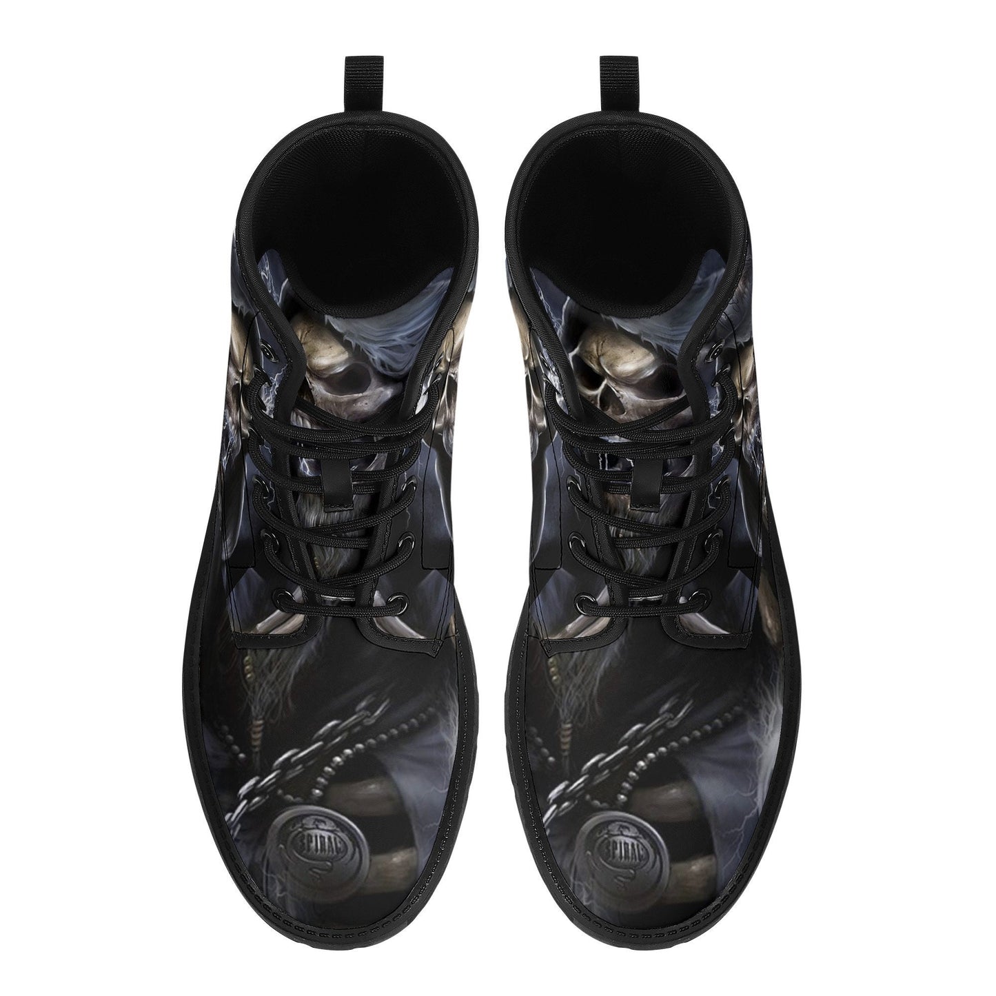 Grim reaper skull boots for men women, Horror punisher skull gothic women boots skeleton boots, Halloween fire skulls leather boots shoes