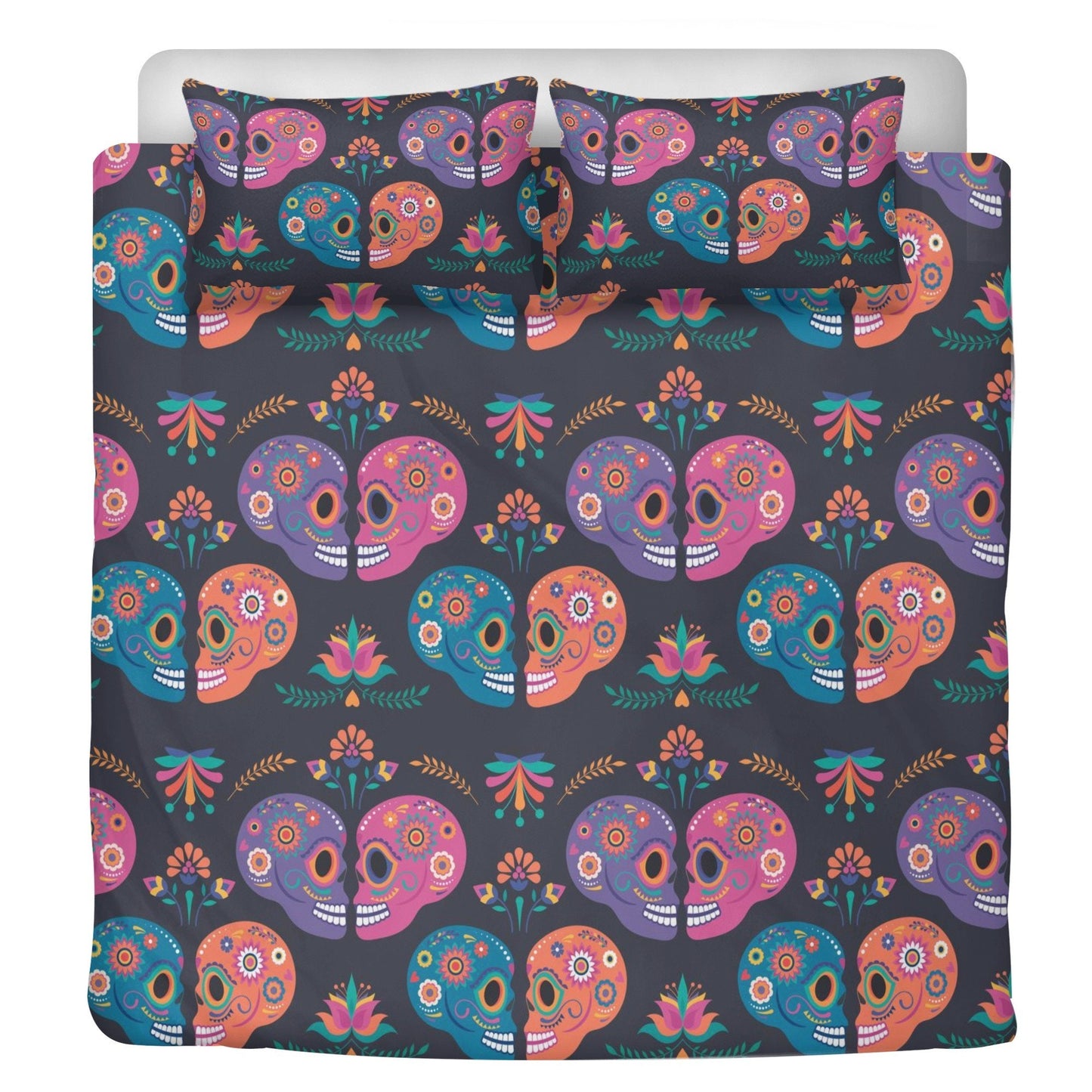 4pcs sugar skull bedding set, candy skull duvet cover set, day of the dead skull bedding set Halloween gothic skull duvet cover pillow cover