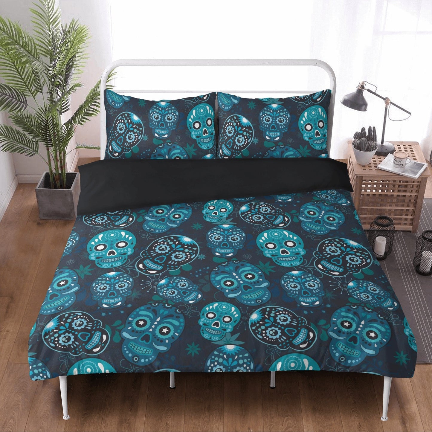 4pcs Mexican skull bedding duvet cover set, day of the dead skull bedding set, dia de los muertos sugar skull duvet cover set pillow covers