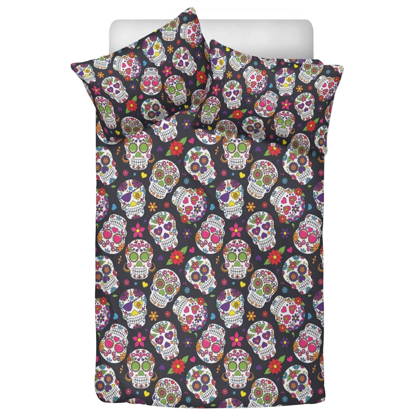 4pcs sugar skull bedding set, candy skull duvet cover set, day of the dead skull bedding set Halloween gothic skull duvet cover pillow cover