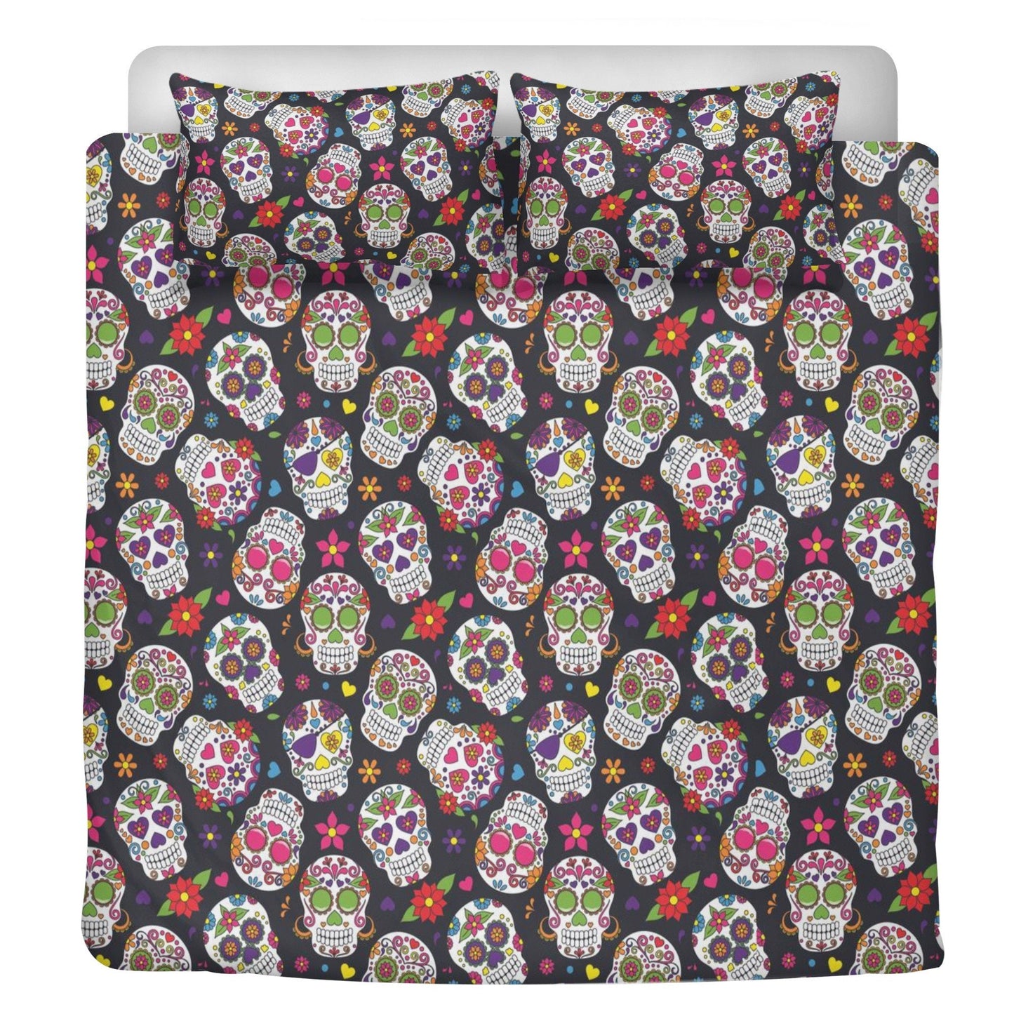 4pcs sugar skull bedding set, candy skull duvet cover set, day of the dead skull bedding set Halloween gothic skull duvet cover pillow cover