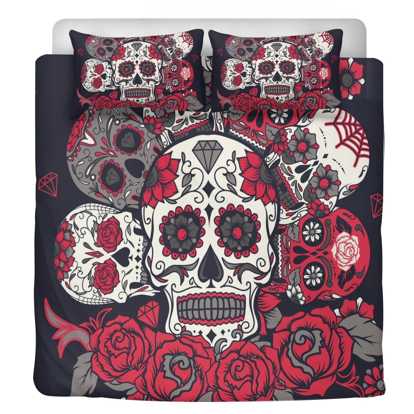 4pcs Floral sugar skull bedding duvet cover set, day of the dead skull candy skull bedding set, sugar skull duvet cover set pillow covers
