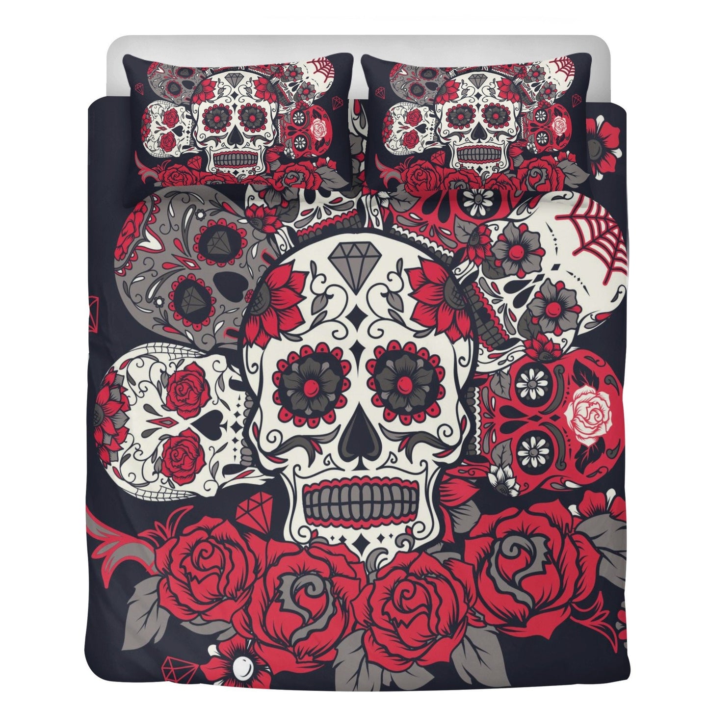 4pcs Floral sugar skull bedding duvet cover set, day of the dead skull candy skull bedding set, sugar skull duvet cover set pillow covers