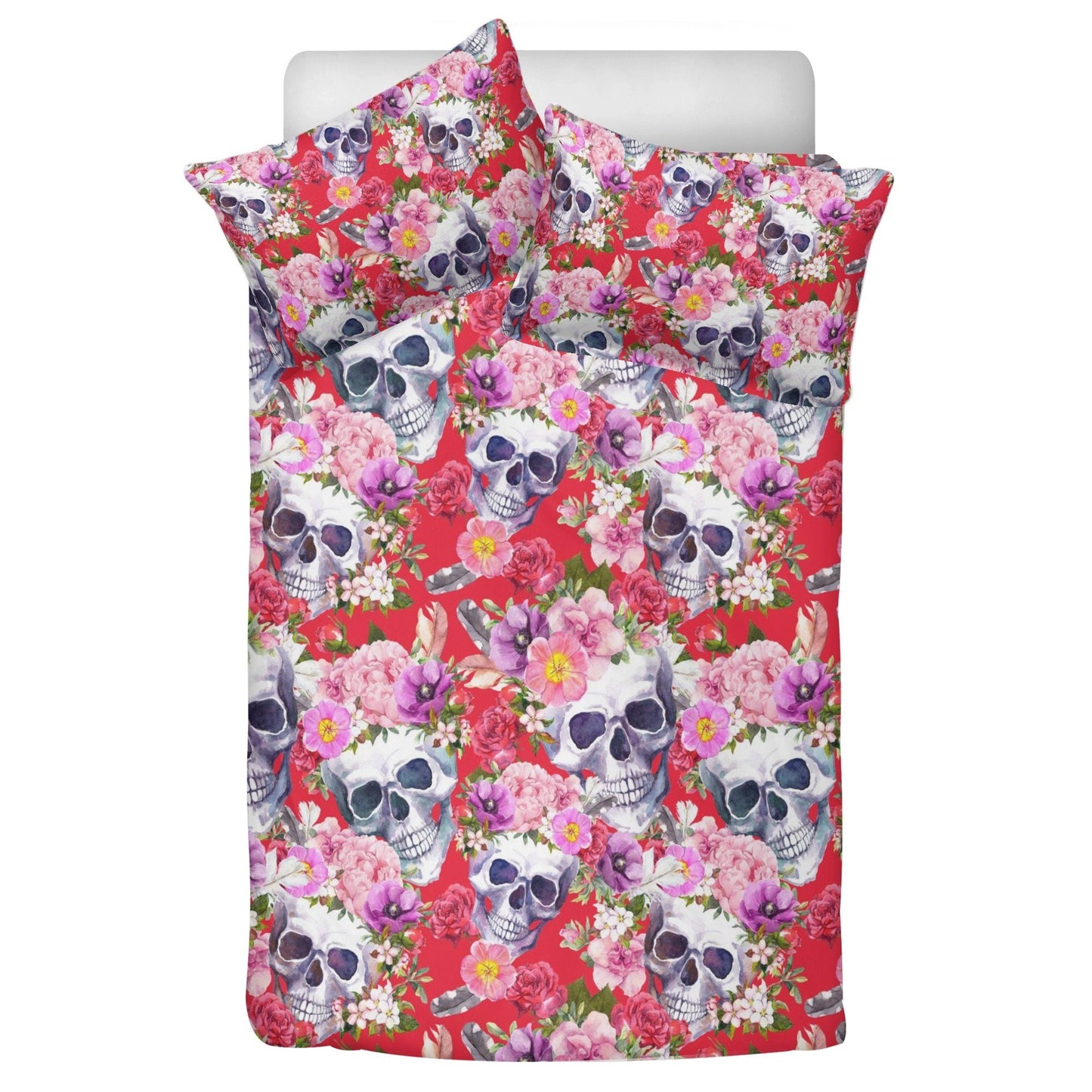 4pcs Rose skull bedding set, Gothic skeleton duvet cover set, Halloween skull bedding set, Grim reaper skull duvet cover skull Comforter Set