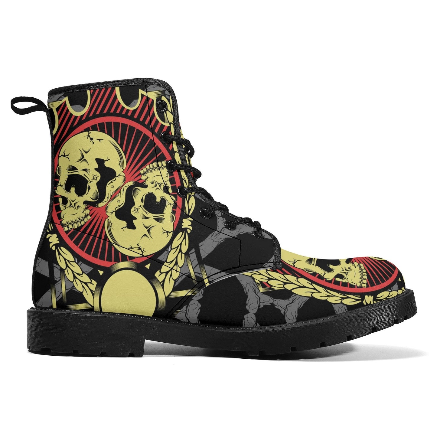 Gothic skull leather boots, Halloween skull boots for men Evil skeleton skull boots for women, skull biker boots Grim reaper men women boots