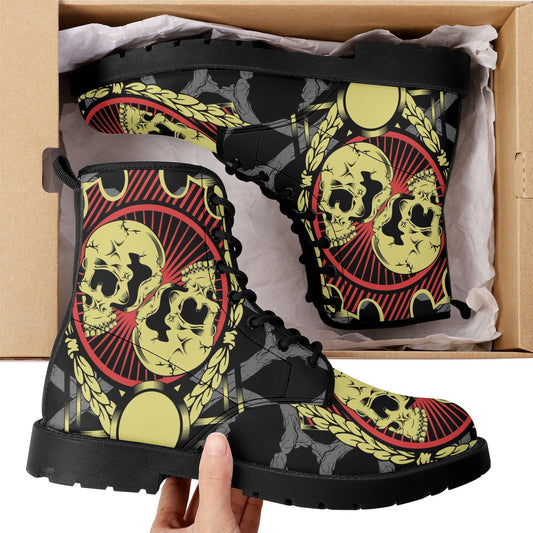 Gothic skull leather boots, Halloween skull boots for men Evil skeleton skull boots for women, skull biker boots Grim reaper men women boots