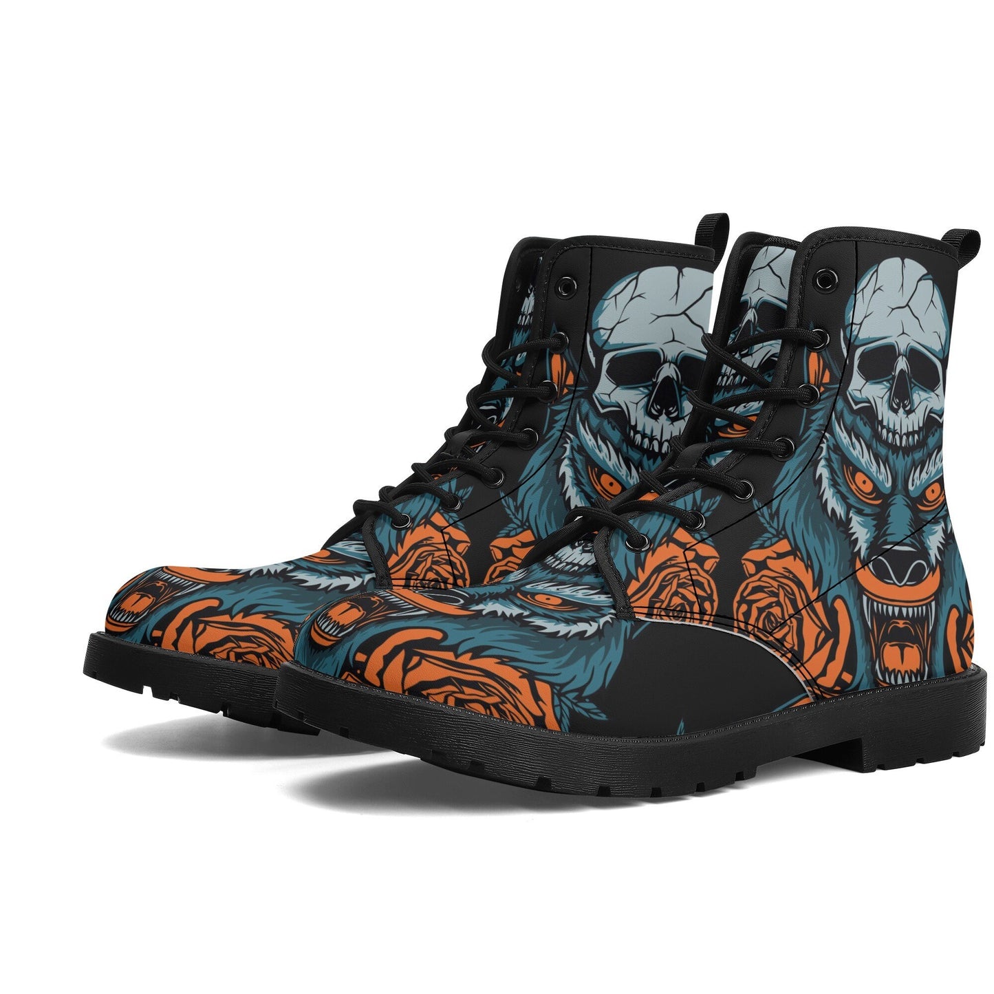 Wolf skull leather boots, Halloween skull boots for men, Horror skeleton skull boots for women, skull evil boots Grim reaper men women boots