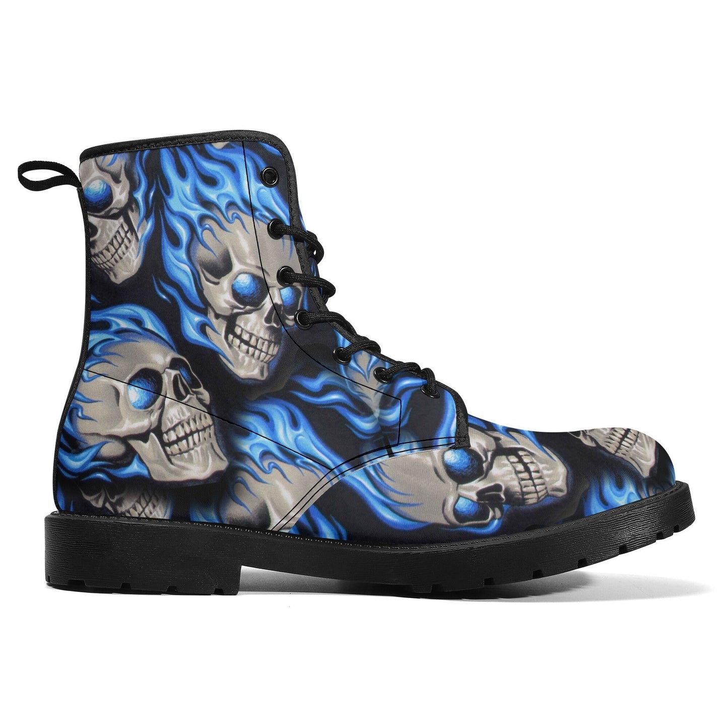 Flaming skull leather boots, Halloween skull boots for men, skeleton skull boots for women, skull fire boots gothic reaper men women boots