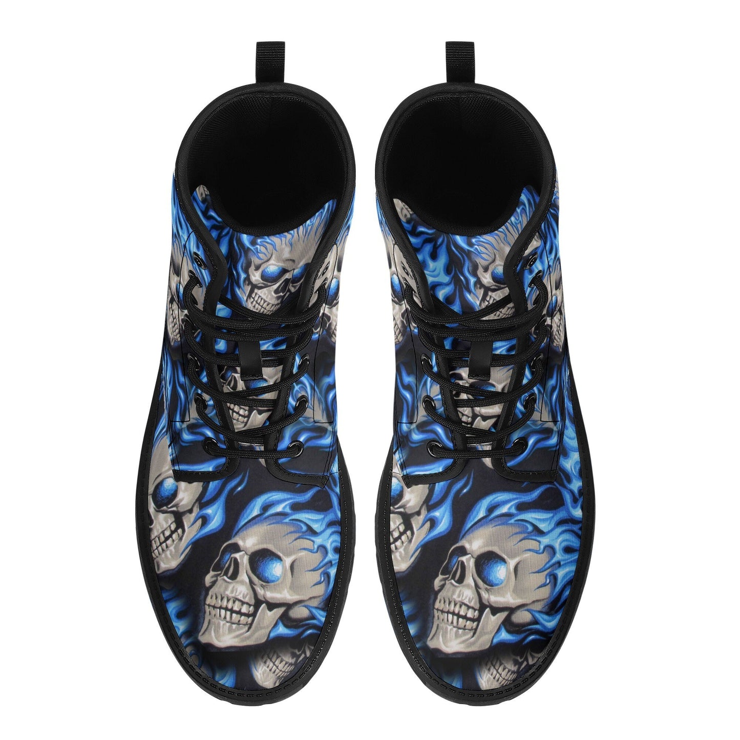 Flaming skull leather boots, Halloween skull boots for men, skeleton skull boots for women, skull fire boots gothic reaper men women boots