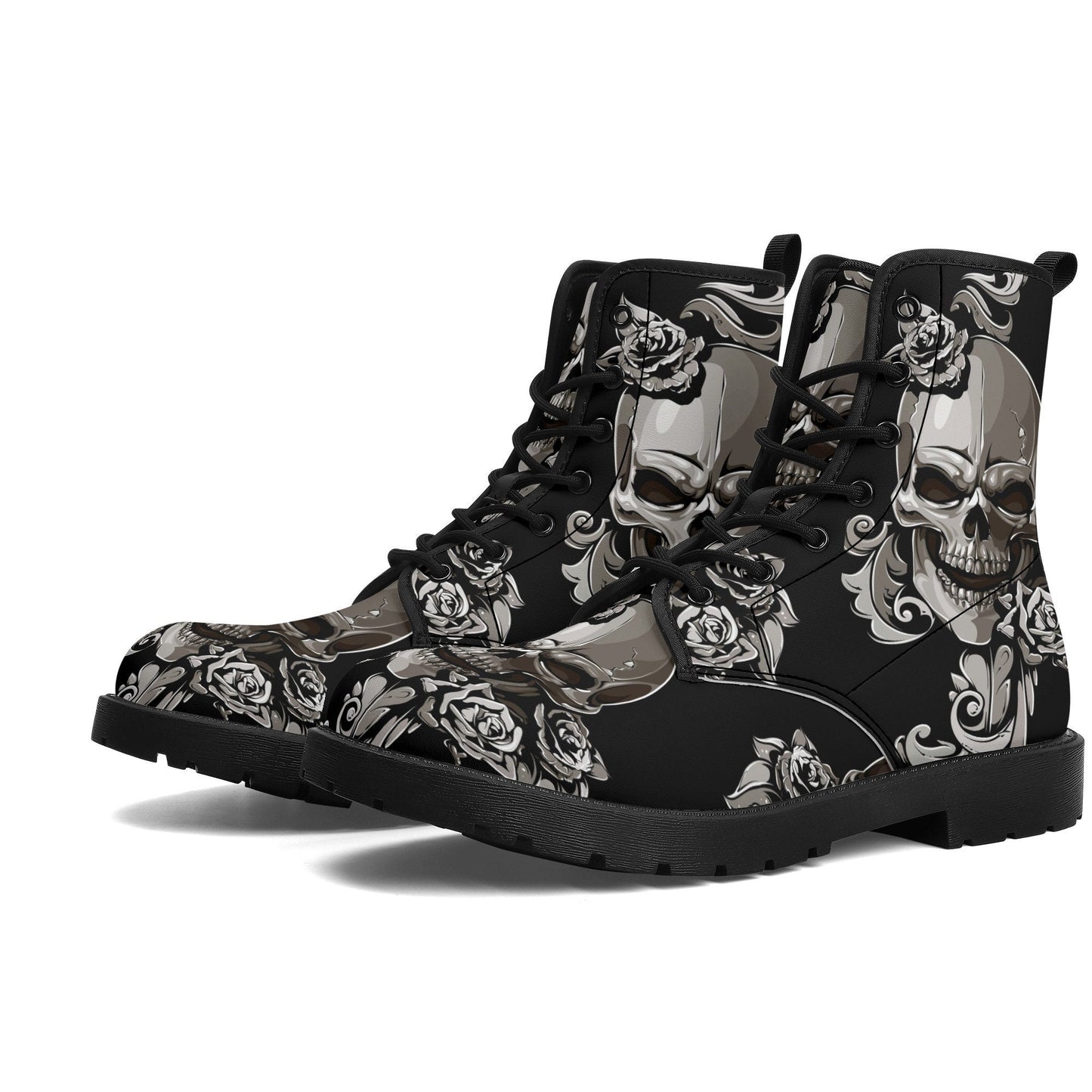 Floral skull leather boots, Halloween skull boots for men, flame skull boots for women, skull floral boots gothic skeleton men women boots