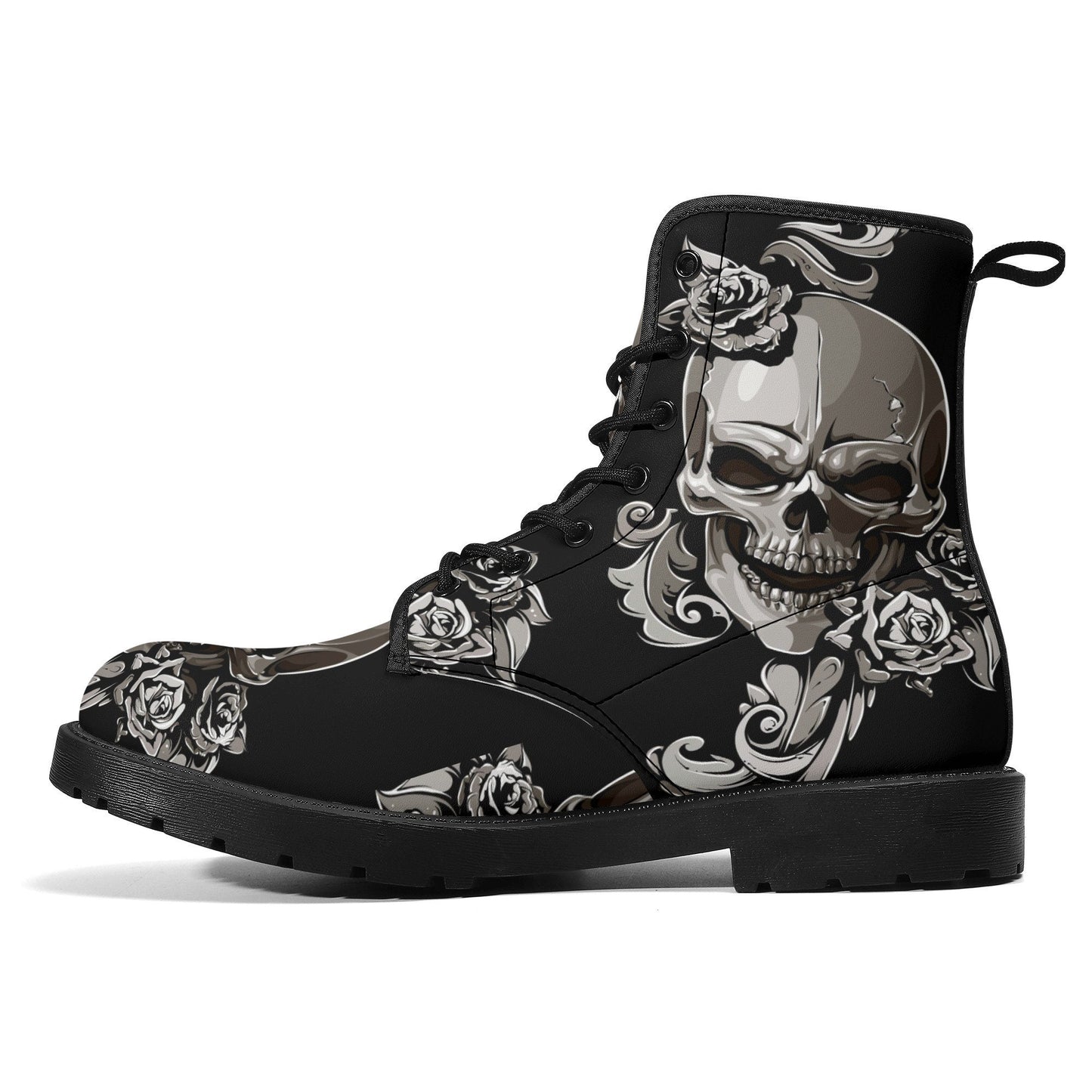 Floral skull leather boots, Halloween skull boots for men, flame skull boots for women, skull floral boots gothic skeleton men women boots