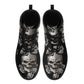 Floral skull leather boots, Halloween skull boots for men, flame skull boots for women, skull floral boots gothic skeleton men women boots