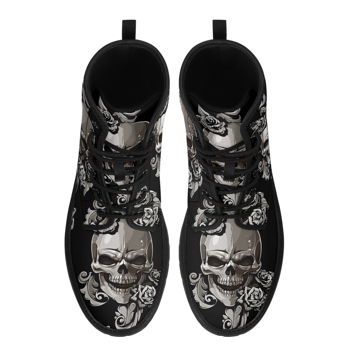 Floral skull leather boots, Halloween skull boots for men, flame skull boots for women, skull floral boots gothic skeleton men women boots