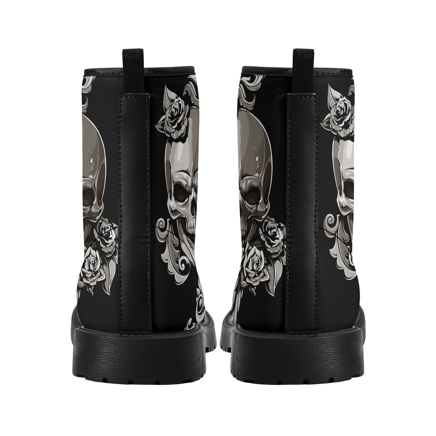 Floral skull leather boots, Halloween skull boots for men, flame skull boots for women, skull floral boots gothic skeleton men women boots