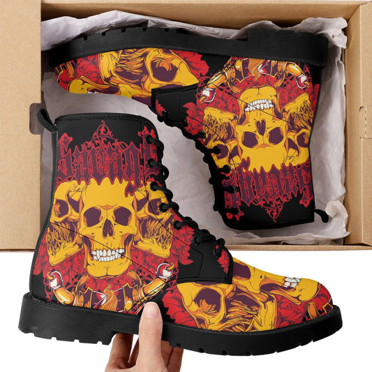 Floral skull leather boots, Halloween skull boots for men, flame skull boots for women, skull floral boots gothic skeleton men women boots
