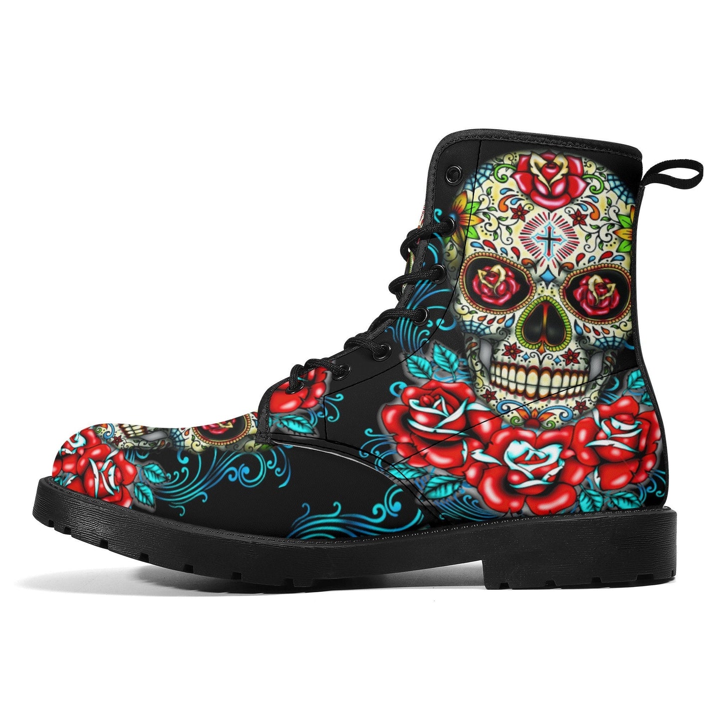 Mexico calaveras skull boots for men women, Dia de los muertos candy skull women boots skeleton boots, sugar skulls men leather boots shoes