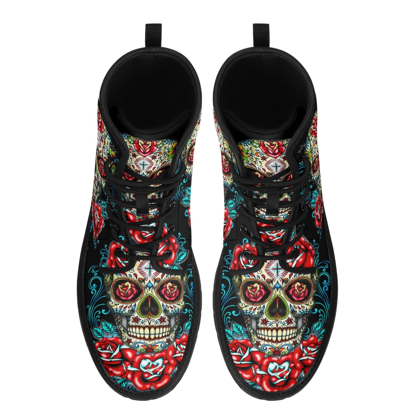 Mexico calaveras skull boots for men women, Dia de los muertos candy skull women boots skeleton boots, sugar skulls men leather boots shoes