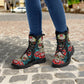 Mexico calaveras skull boots for men women, Dia de los muertos candy skull women boots skeleton boots, sugar skulls men leather boots shoes