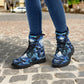 Flame skull leather boots, Halloween skull boots for men, skull in fire boots for women, skull floral boots gothic skeleton men women shoes