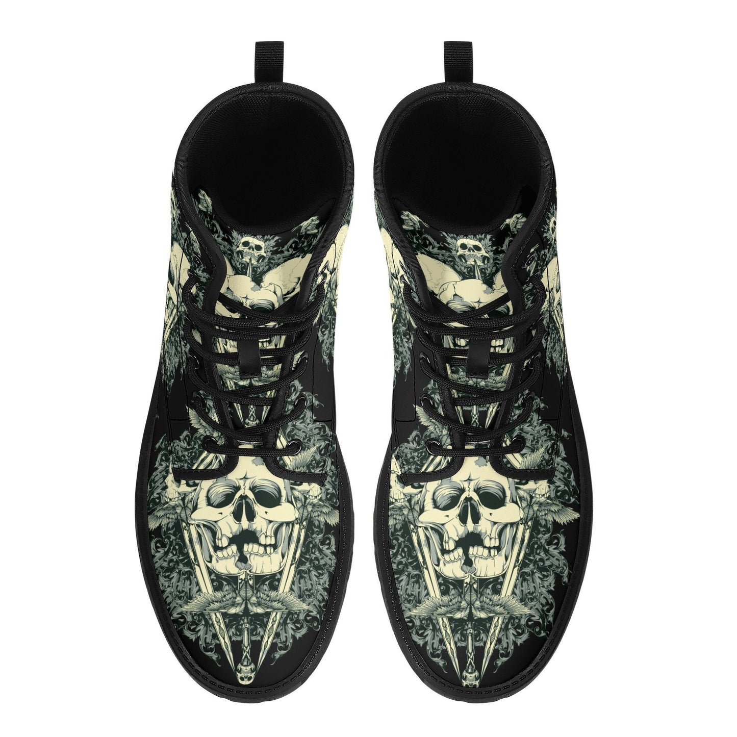 Gothic skull leather boots, Halloween skull boots for men, flame skull boots for women, skull floral boots horror skeleton men women boots