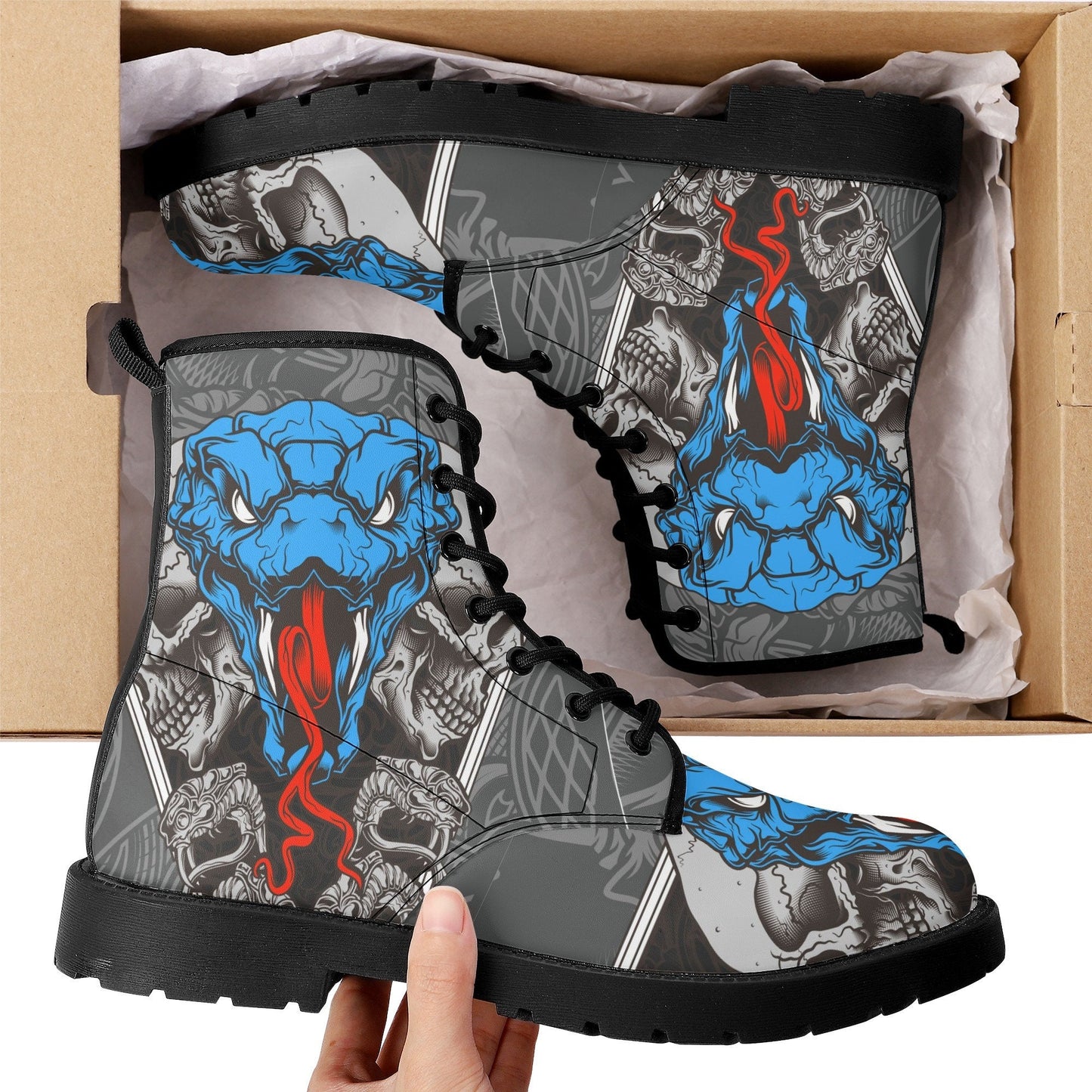 Snake skull leather boots, Skeleton skull boots for men, Grim reaper skull boots, Dragon skull gothic boots horror skeleton men women boots