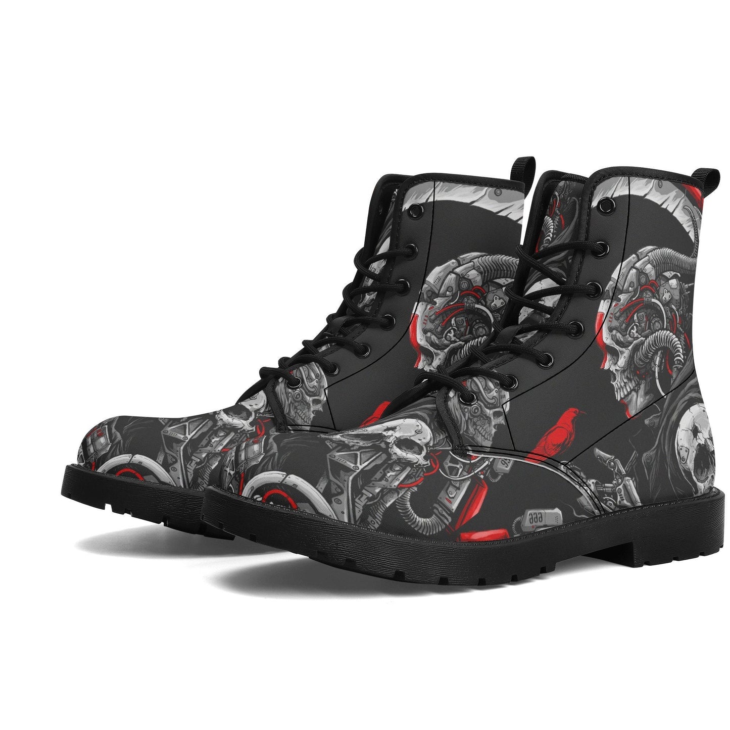 Grim reaper skull boots for men women, Gothic punisher skull women boots skeleton men boots, Halloween punisher skulls leather boots shoes