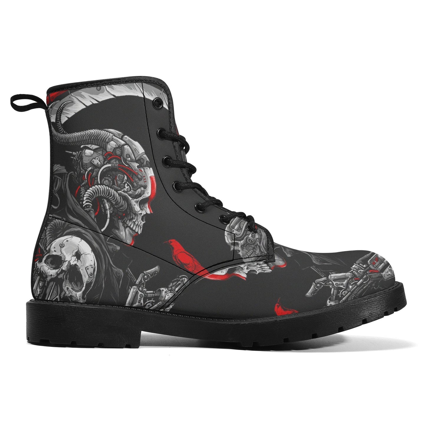Grim reaper skull boots for men women, Gothic punisher skull women boots skeleton men boots, Halloween punisher skulls leather boots shoes