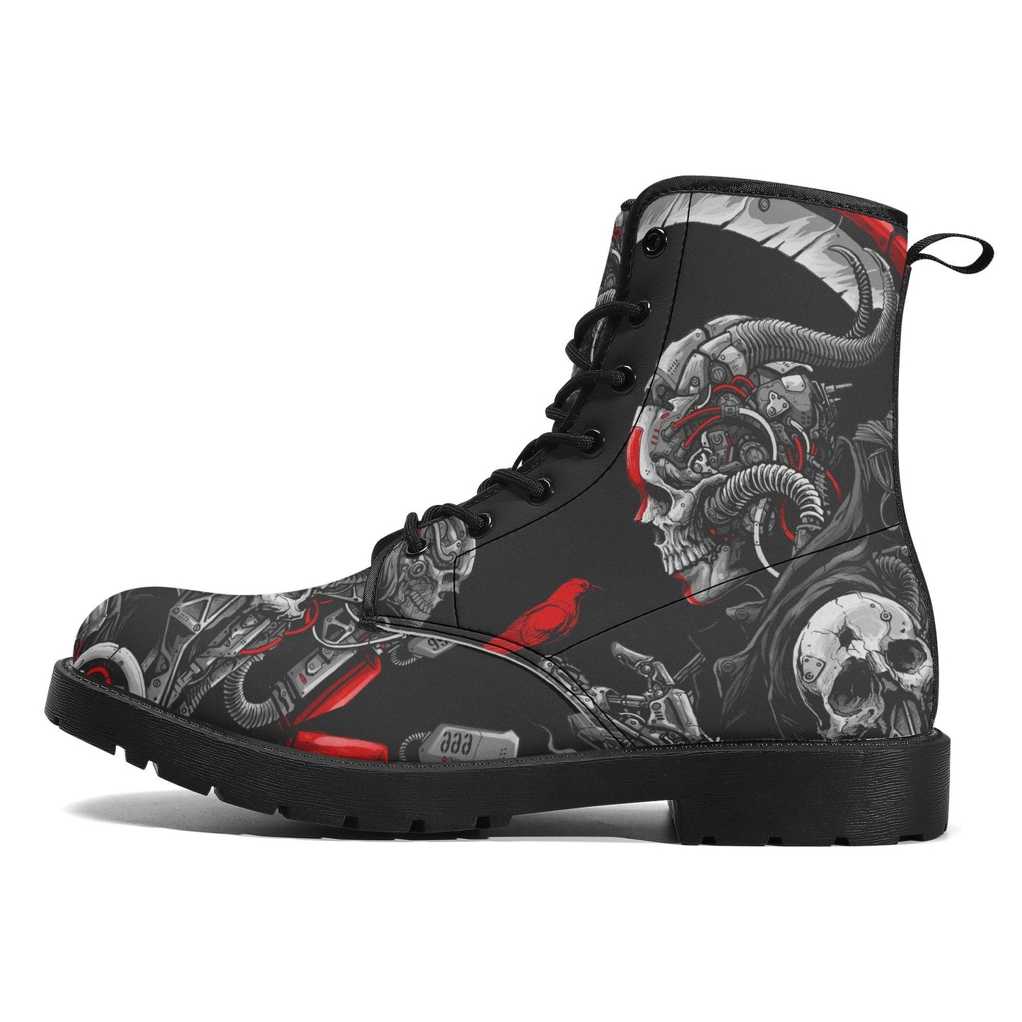 Grim reaper skull boots for men women, Gothic punisher skull women boots skeleton men boots, Halloween punisher skulls leather boots shoes
