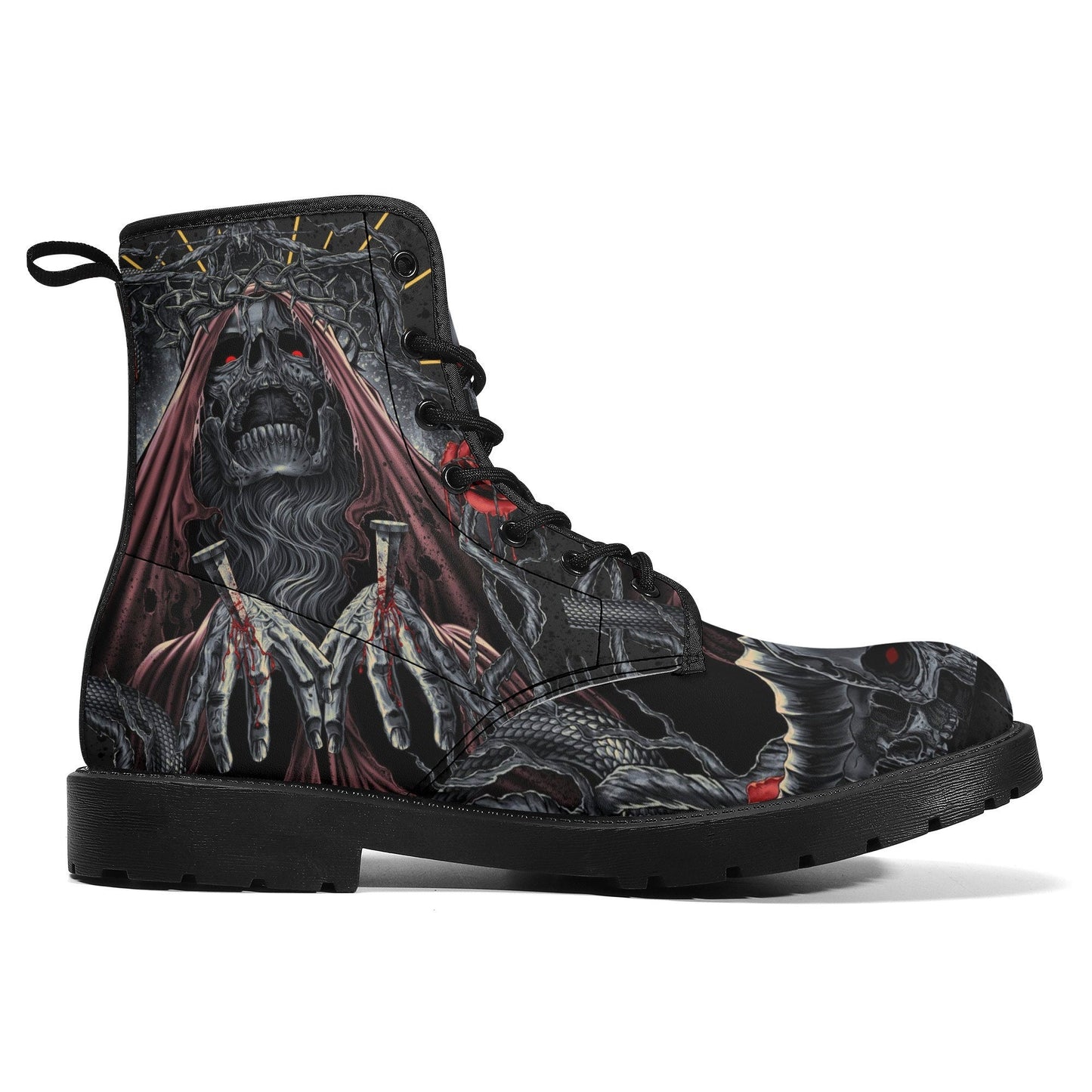 Horror reaper skull boots Streetwear shoes, Gothic punisher skull boots for men women, skeleton men boots, Halloween punisher leather boots