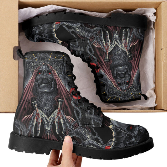Horror reaper skull boots Streetwear shoes, Gothic punisher skull boots for men women, skeleton men boots, Halloween punisher leather boots