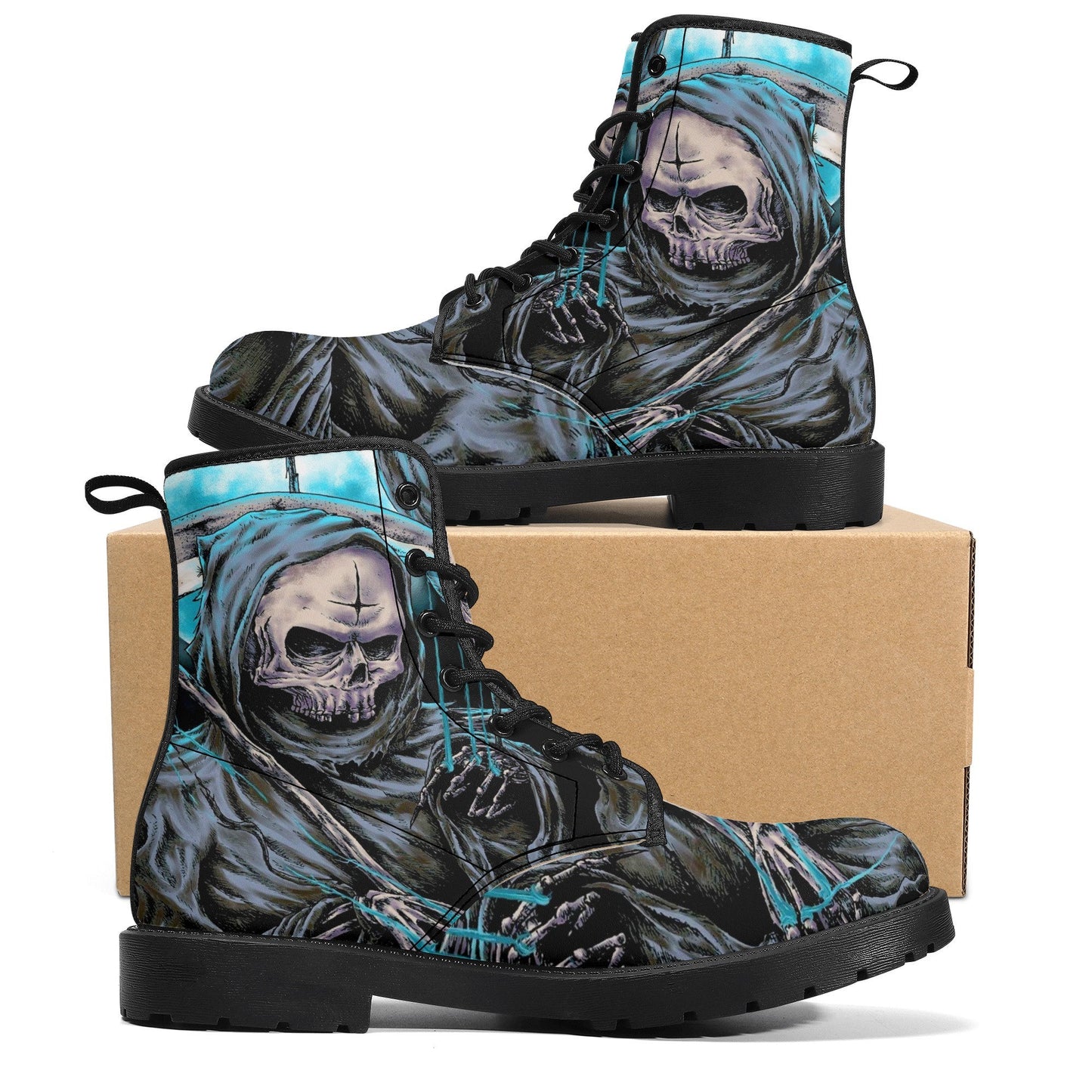 Horror reaper skull boots Streetwear shoes, Gothic punisher skull boots for men women, skeleton men boots, Halloween punisher leather boots