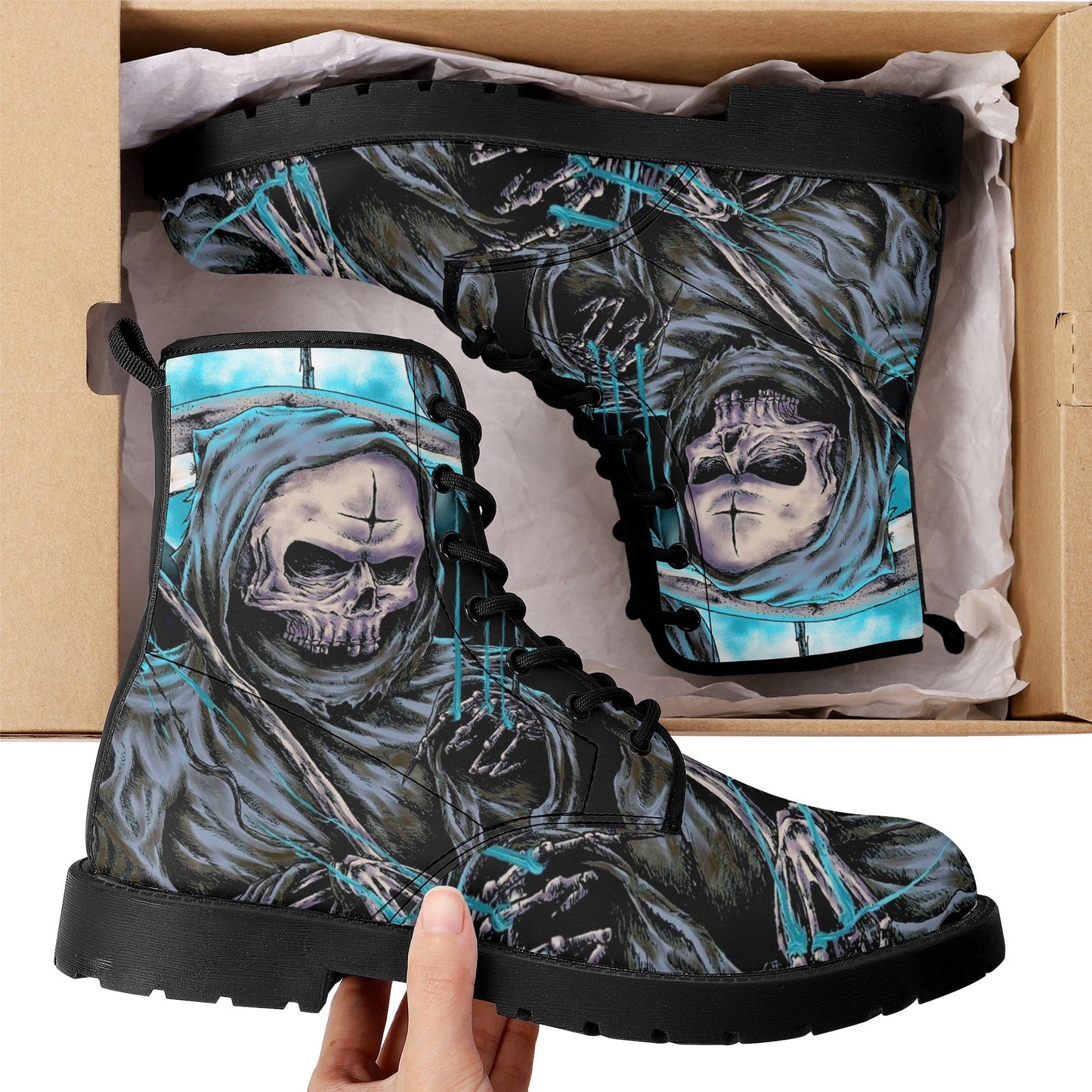 Horror reaper skull boots Streetwear shoes, Gothic punisher skull boots for men women, skeleton men boots, Halloween punisher leather boots